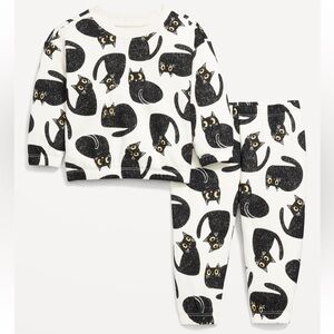 Old Navy Kids Sweatshirt Sweatpants Set with Black Cat Design Joggers Track Suit